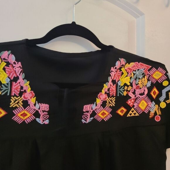 Boho Embroidered Black Peasant Blouse - Picture 5 of 9